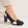 Pantofi dama negri eleganti cu decupaj nude si toc gros PS36ND
